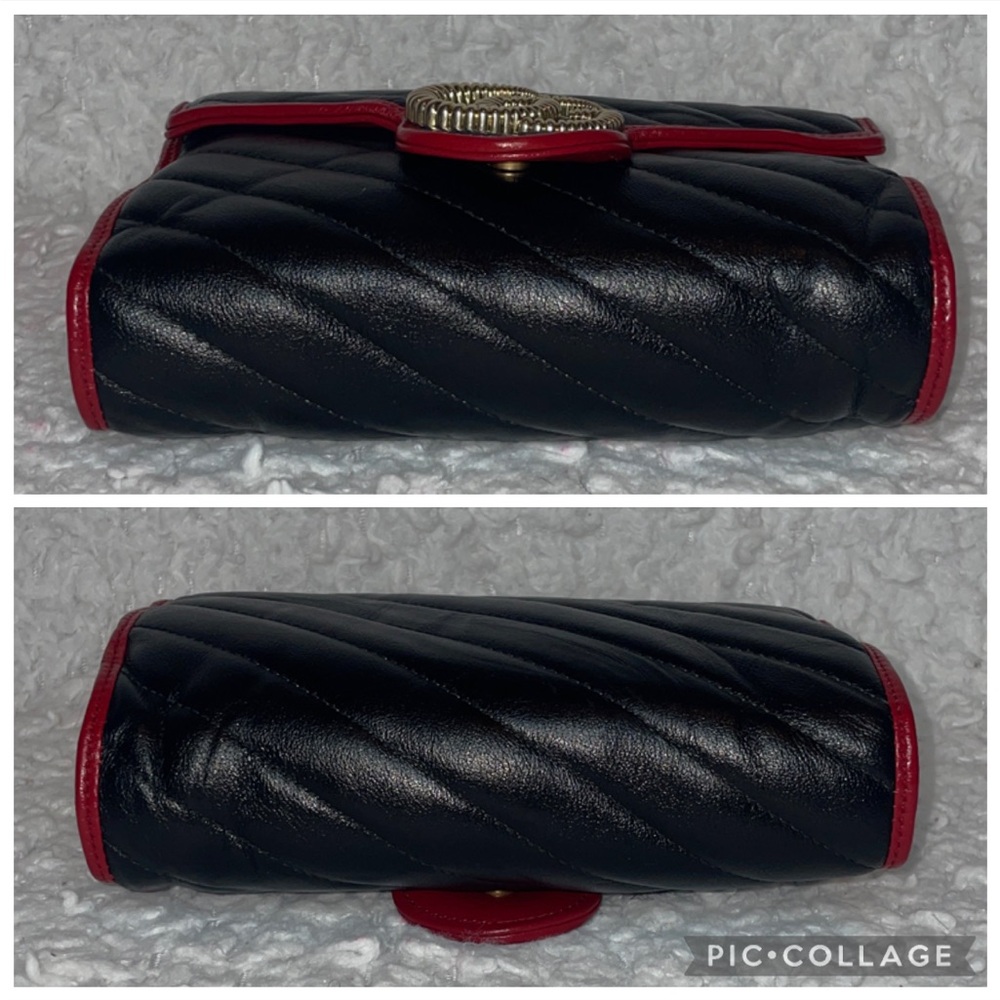 Gucci Torchon Marmont Quilted Leather Wallet on Chain WOC Bag Clutch Black/Red - Picture 9 of 17